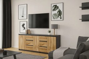 Podwójna nowoczesna komoda 200 cm antracyt + dąb wotan - Kimmi