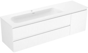 Mexen Rivel szafka łazienkowa 160 cm z umywalką Vela lewą, 2S, 1D, ryflowana, biała mat - 91A23-16047-3-BBFFF01-W23L01