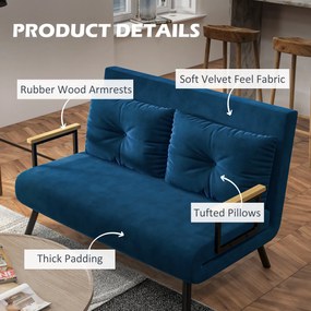 rozkladana sofa HOMCOM 2-osobowa niskie wymiary z poduszkami aksamit naturalne niebieskie Aosom PL