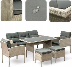Zestaw mebli stołowych do ogrodu dla 7 osób Betim 078 jasny beż, poduszki szare
