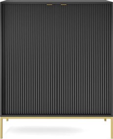 Komoda: 2 drzwi, czarna, złota, 104 x 125 x 39 cm, złote uchwyty