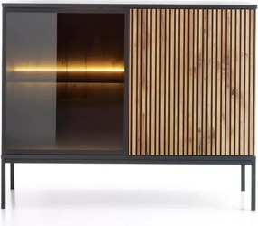 Komoda witryna Shark K104 LED nowoczesna loft szafka do salonu jadalni kaszmir czarna dąb wotan z oświetleniem LED push to open