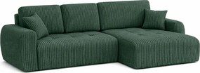 Narożnik w kształcie L z funkcją spania i pojemnikiem Ivo L, tkanina sztruksowa Poso, Zielony, Prawy