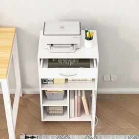 Biała szafka biurowa z półkami i szufladą – 50 x 40 x 75 cm – miejsce do przechowywania pod drukarką