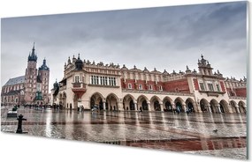 Panel szklany do Kuchni Deszczowy Kraków: Sukiennice i Kościół