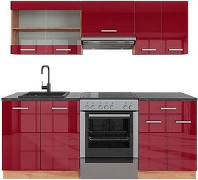 Aneks kuchenny czerwony wysoki połysk/złoty dąb 200x60x81.6 r-line