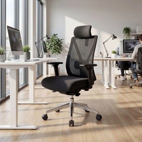 Fotel biurowy ergonomiczny obrotowy z siatkowym oparciem czarny: VECTOR
