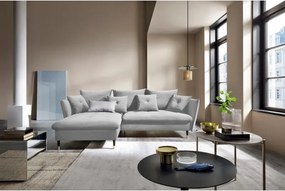 Narożnik GLAM Lewostronny z funkcją spania, zestaw z poduszkami wolnostojący tkanina RIVIERA 80 Jasny szary DOMO HOME