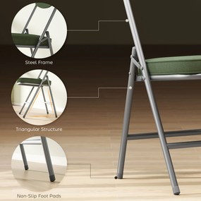 HOMCOM Zestaw 4 tapicerowanych krzeseł składanych, składane krzesła z obiciem ze sztruksu, oparcie, rama metalowa, zielone | Aosom PL