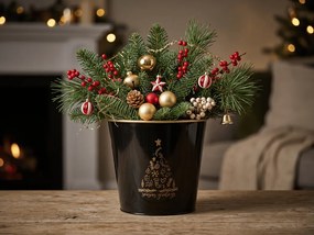 Świąteczna doniczka SEASONS GREETINGS 30 cm, czarna / złota