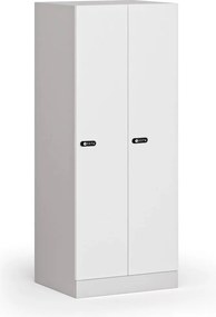 Szafa ubraniowa S1 obniżona 2-drzwiowa, 1500 x 600 x 500 mm, zamek mechaniczny z kodem, drzwi laminowane, biała
