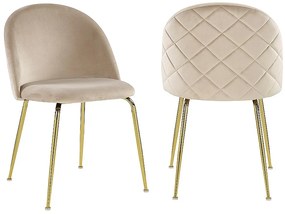 Zestaw 2 krzeseł MELBOURNE – welur i metal w kolorze złotym – kolor beżowy