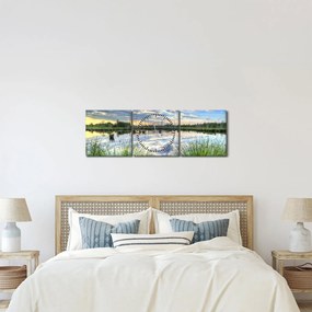 Obraz jeziora z trzcinami (z zegarem) (90x30 cm)