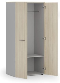 Szafa ubraniowa biurowa PRIMO GRAY, 1 półka, drążek do szafy, 800 x 500 x 1781 mm, szary/dąb naturalny