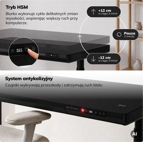 Biurko elektryczne sit-stand z szufladą i ładowarką bezprzewodową Qi czarne, 1200 mm: ELLIS