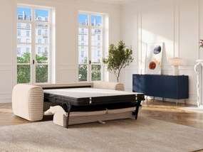 Kanapa 3-osobowa rozkładana typu express ze sztruksu w grube prążki beżowa – POGNIA