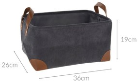 Koszyk do przechowywania, sztruks z uchwytami, 36 x 26 x 19 cm