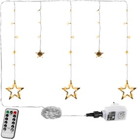 Świąteczna kurtyna 5 gwiazdek, 61 LED, ciepła biel, pilot