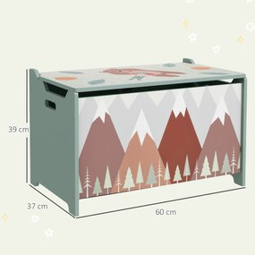 ZONEKIZ Skrzynka do Przechowywania, Skrzynia na Zabawki, Pokrywa na Zawiasie, Uroczy Motyw, Zielona