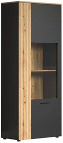 Wysoka witryna z lamelami grafit + dąb evok E0-B65