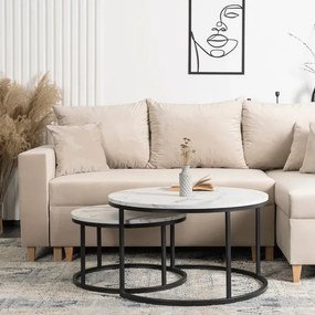 Zestaw Stolików Kawowych DAFNE MAX 60 cm/80 cm Biały Marmur Glamour