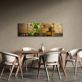 Obraz - tulipany, młynek i kawa (170x50 cm)