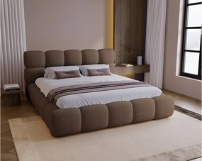 BESILIO Łóżko z grubej pianki 160x200 boucle Boston - łóżko z pojemnikiem i stelażem - Brązowy