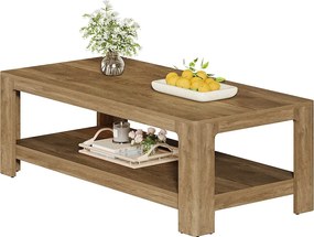 120 cm prostokątny stolik kawowy z 2-poziomową przestrzenią do przechowywania, drewniany stolik centralny do salonu