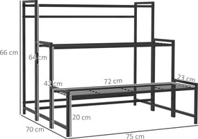 Outsunny Stojak na Doniczki, Trzystopniowy Stojak na Rośliny w Kształcie Schodów, Stojak na Doniczki do Wnętrza i na Zewnątrz, Metal, Czarny