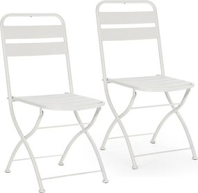 Pakiet dwóch składanych krzeseł ogrodowych Perla z białego metalu.