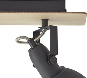 Czarny reflektor sufitowy z drewnem, 3-punktowy, obrotowy i przechylny - Jakub