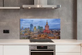 Szkło do Kuchni na Ścianę Panorama Warszawy o Zachodzie Słońca