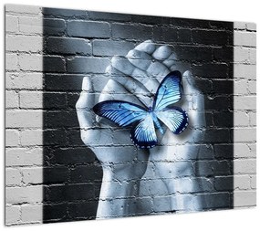 Obraz - Motyl na ścianie (70x50 cm)