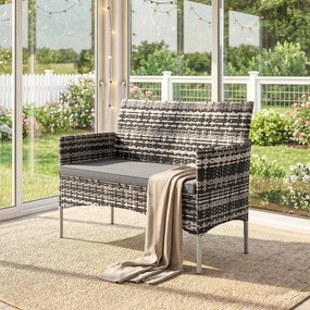 Outsunny 2-osobowa sofa rattanowa na taras z poduszką, antypoślizgowe maty, stalowa rama, jasnoszara | Aosom PL