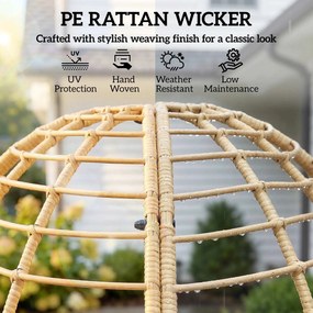 Outsunny Fotel ogrodowy z podnóżkiem, PE-rattan, w kształcie jajka, fotel koszowy z grubymi poduszkami, metalowa rama, beżowy | Aosom PL
