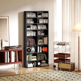HOMCOM regał do przechowywania 640 płyt CD, regał na Blu-ray z 18 przegrodami i 14 regulowanymi półkami, Czarny | Aosom PL