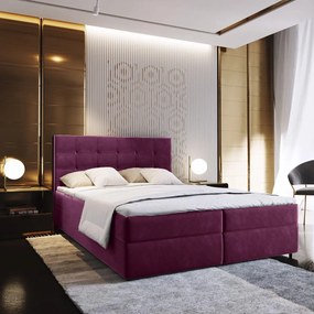 Wyprzedaż Łóżko tapicerowane boxspring GLORIEN 140x200 cm purpurowe II. jakość