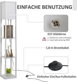 HOMCOM Lampa podłogowa z półkami biała E27 do salonu i sypialni nowoczesny design | Aosom PL