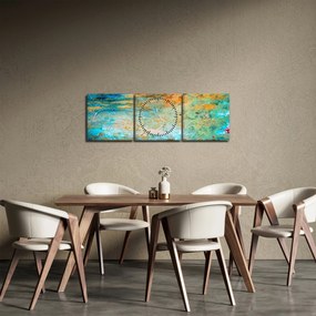 Obraz niebieskiej abstrakcji (z zegarem) (90x30 cm)