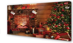 Obraz na płótnie Choinki, Prezenty, Dekoracje i Kominek