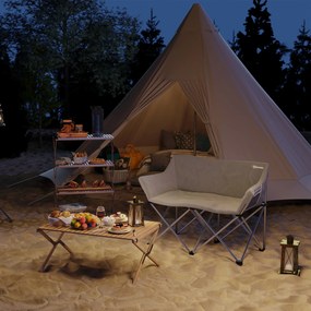 Outsunny Składane Krzesło 2-osobowe Campingowe z Podłokietnikami i Boczną Kieszenią, Obciążenie do 240kg, Szare