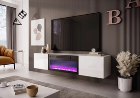 Biała podwieszana szafka Livo RTV 180W z kominkiem