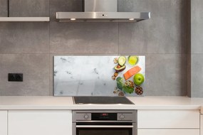 Szkło do Kuchni na Ścianę Zdrowy Posiłek z Łososiem i Orzechami