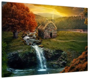Obraz domku w bajkowym krajobrazie (70x50 cm)