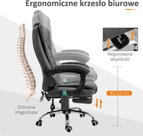 Vinsetto Fotel biurowy ergonomiczny z funkcją masażu masażer szary 65x160x104 cm | Aosom PL