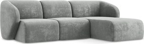 Szary narożnik z tkaniny szenilowej (prawostronny/z szezlongiem) Lani – Makamii