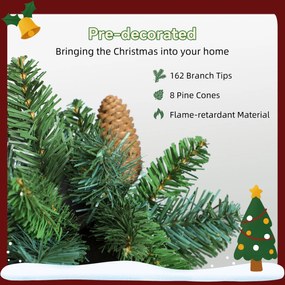 HOMCOM 1,8 m sztuczna girlanda świąteczna dekoracja z 162 końcówkami, 8 szyszkami, zielona | Aosom PL