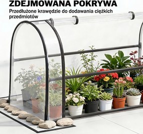 Outsunny Podwyższana grządka z nakładką szklarniową, pojemnik z otwieraną pokrywą, rolowane drzwi na zamek, otwór odpływowy Czarny | Aosom PL