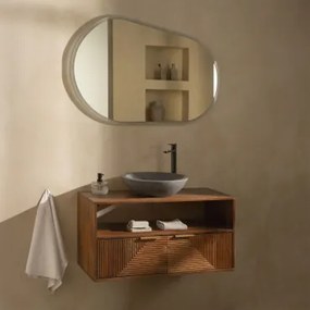Zestaw Mebli Łazienkowych Z Drewna Mango Baty Drewno Mango & Okrągły Szary Cement Ø40 Cm Tarsis & Owalna Lampa Led I Przeciwmgielna - Sklum