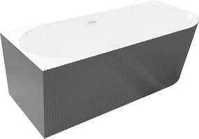 Mexen Silo wanna wolnostojąca narożna lewa ryflowana 150 x 75 cm, biała/szara, przelew biały - 52891507562L-20